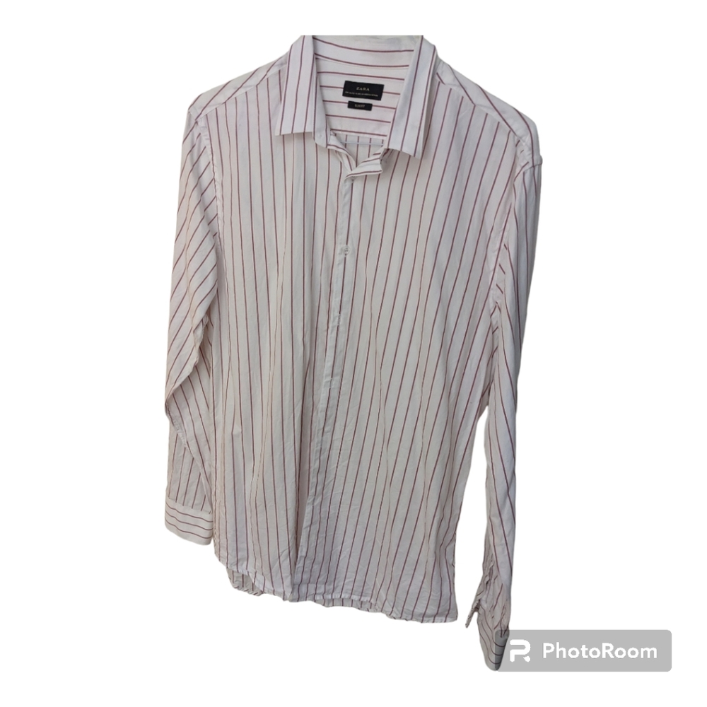 Men's Zara Slim Fit XL maroon stripe dress shirt.